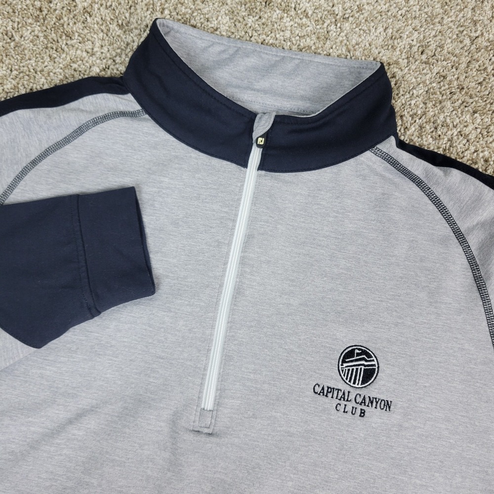 FootJoy Mens Large Gray Navy Performance Stretch Golf Quarter Zip